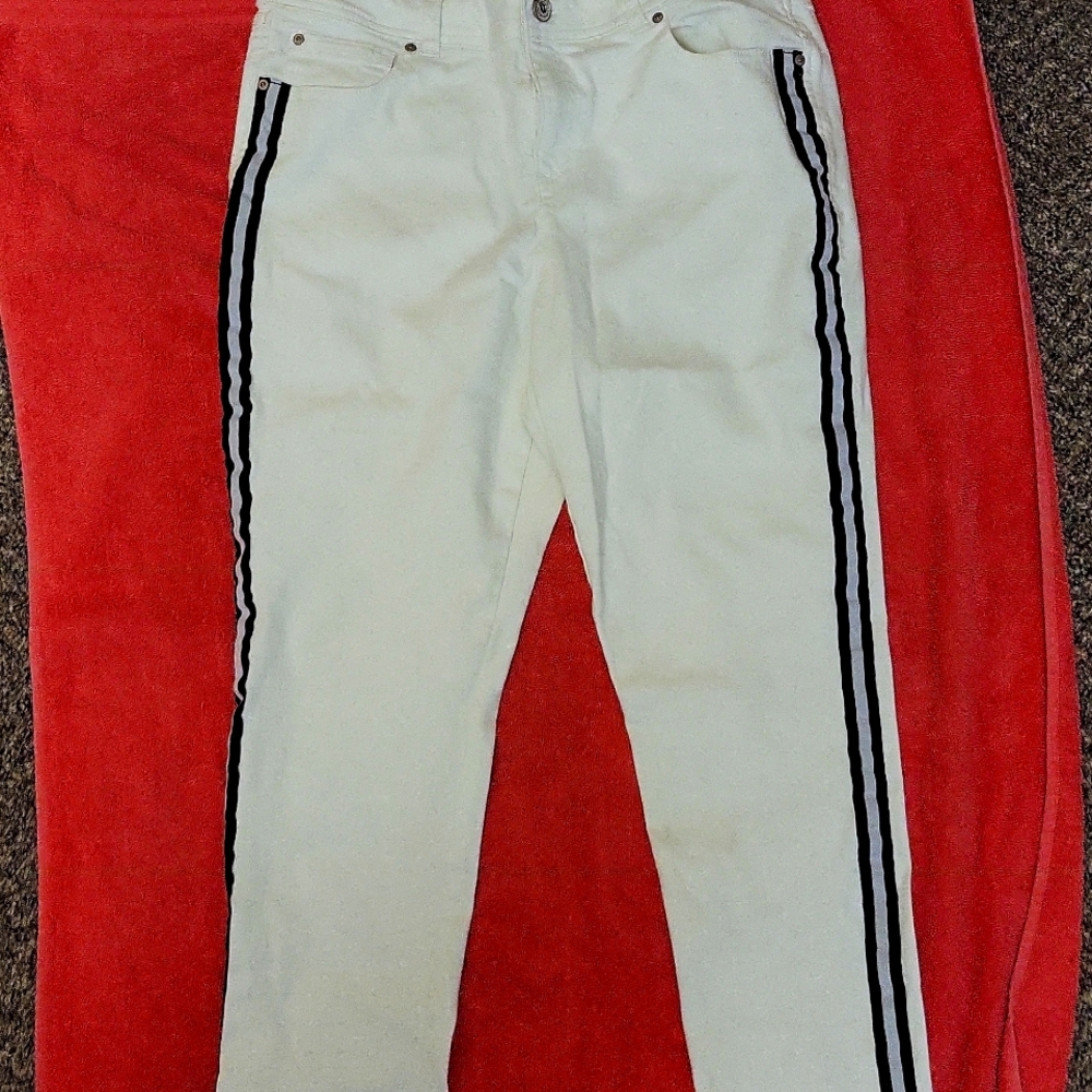Womens Pant blk/wht Blue Jean  black Double stich down side leg size 12 Skinny